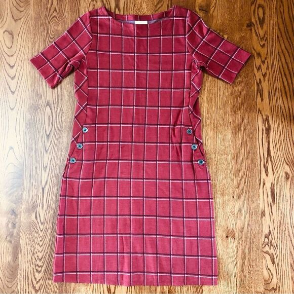 J. JILL XS Red Windowpane Ponte Knit Boatneck Sheath Dress Christmas Classic - Picture 15 of 15